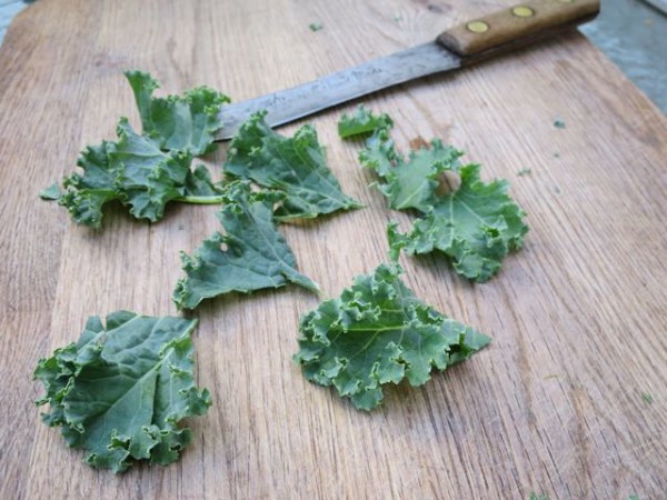 When making kale chips, remove the stalk and then cut into 2-inch pieces