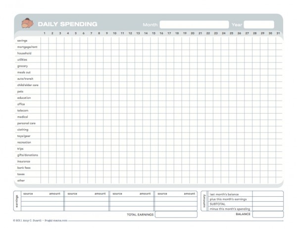 Free Printable Budget Chart for Tracking Daily Spending, by Frugal Mama