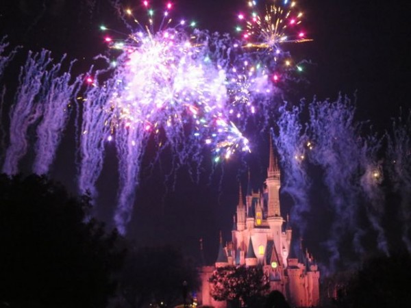 DisneyWorld Magic Kingdom Fireworks, as seen from the Crystal Palace restaurant