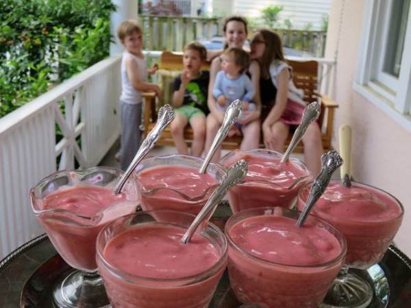 We love our new porch swing and our old strawberry sorbet-smoothies.