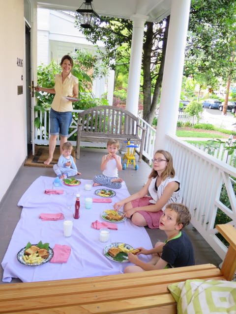 Eating grilled cheese on the porch, as soon as the weather got warm enough. More at frugal-mama.com